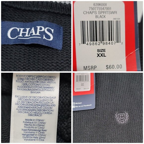 Chaps Mens Black Classic Fit Pullover Crew Neck Sweater Long Sleeve Size 2XL NWT - Picture 6 of 8
